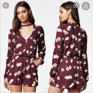 Burgundy Kendall And Kylie Floral Fall Romper XS, S